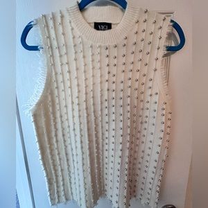 Vici Cream Knit Studded sleeveless top- S